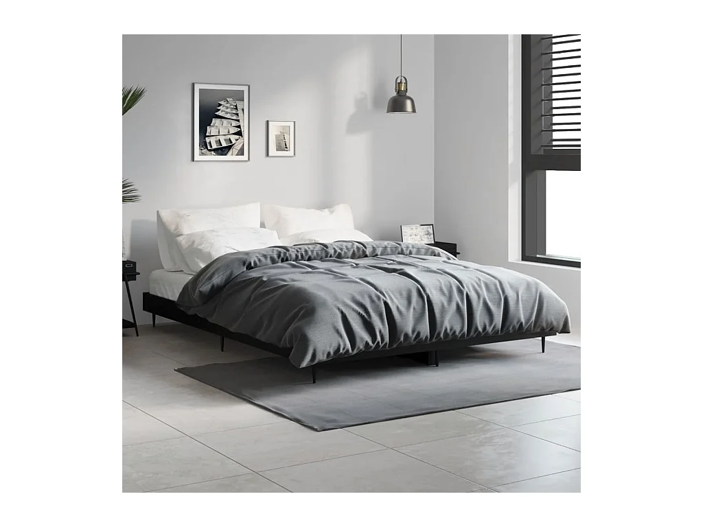 Lit double | Lit adulte | Cadre de lit noir 140x190 cm bois d'ingénierie