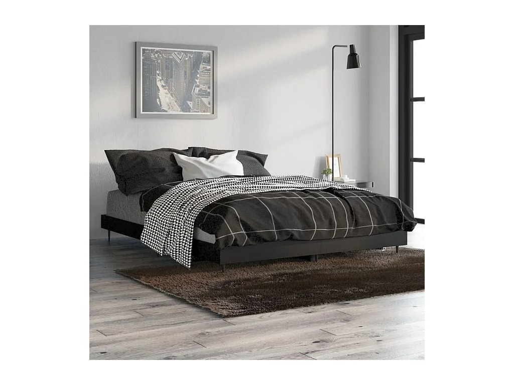 Lit double | Lit adulte | Cadre de lit noir 140x190 cm bois d'ingénierie