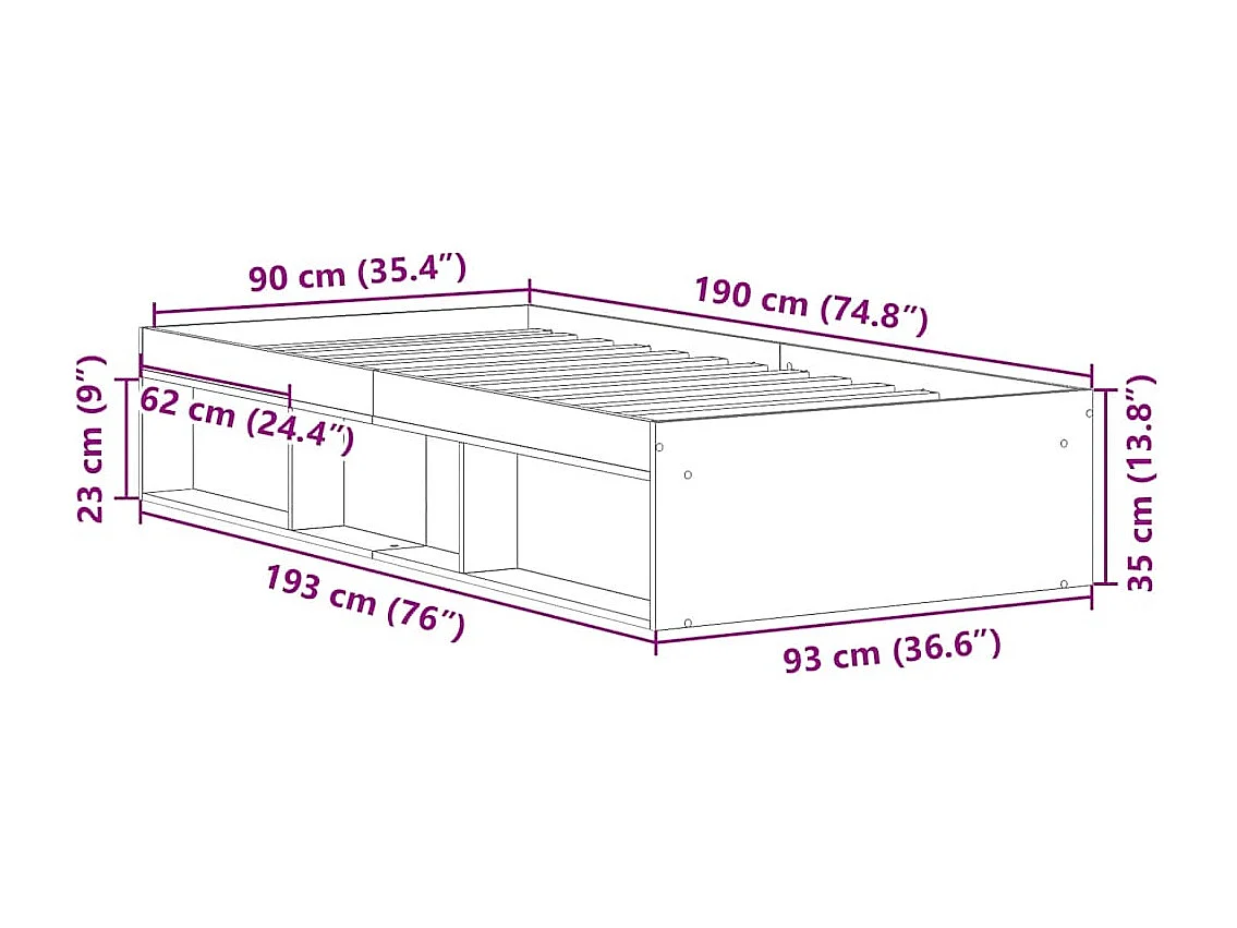 Lit simple | Lit adulte, enfant | Cadre de lit gris béton 90x190 cm