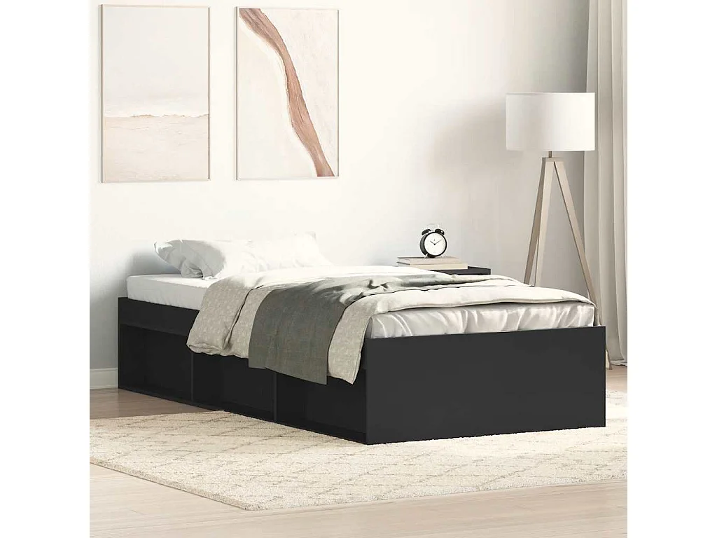 Lit simple | Lit adulte, enfant | Cadre de lit noir 75x190 cm