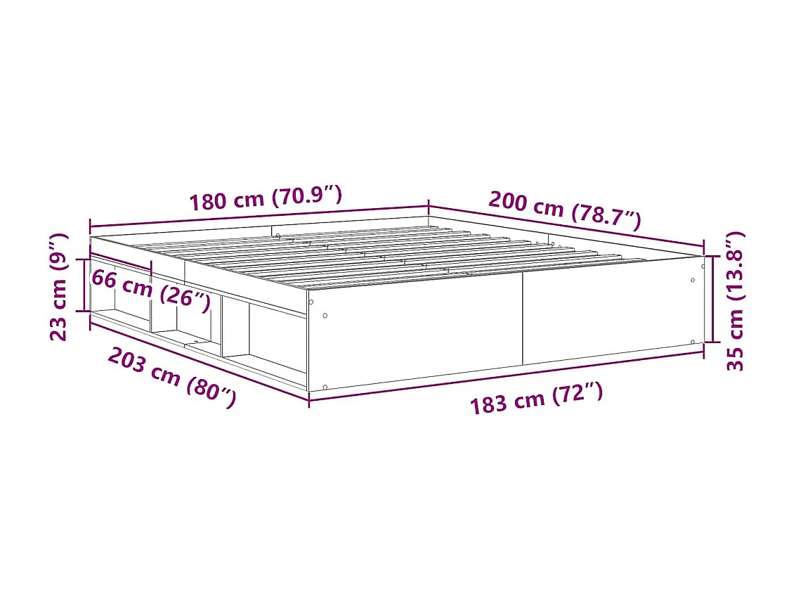 Lit double | Lit adulte | Cadre de lit sonoma gris 180x200 cm