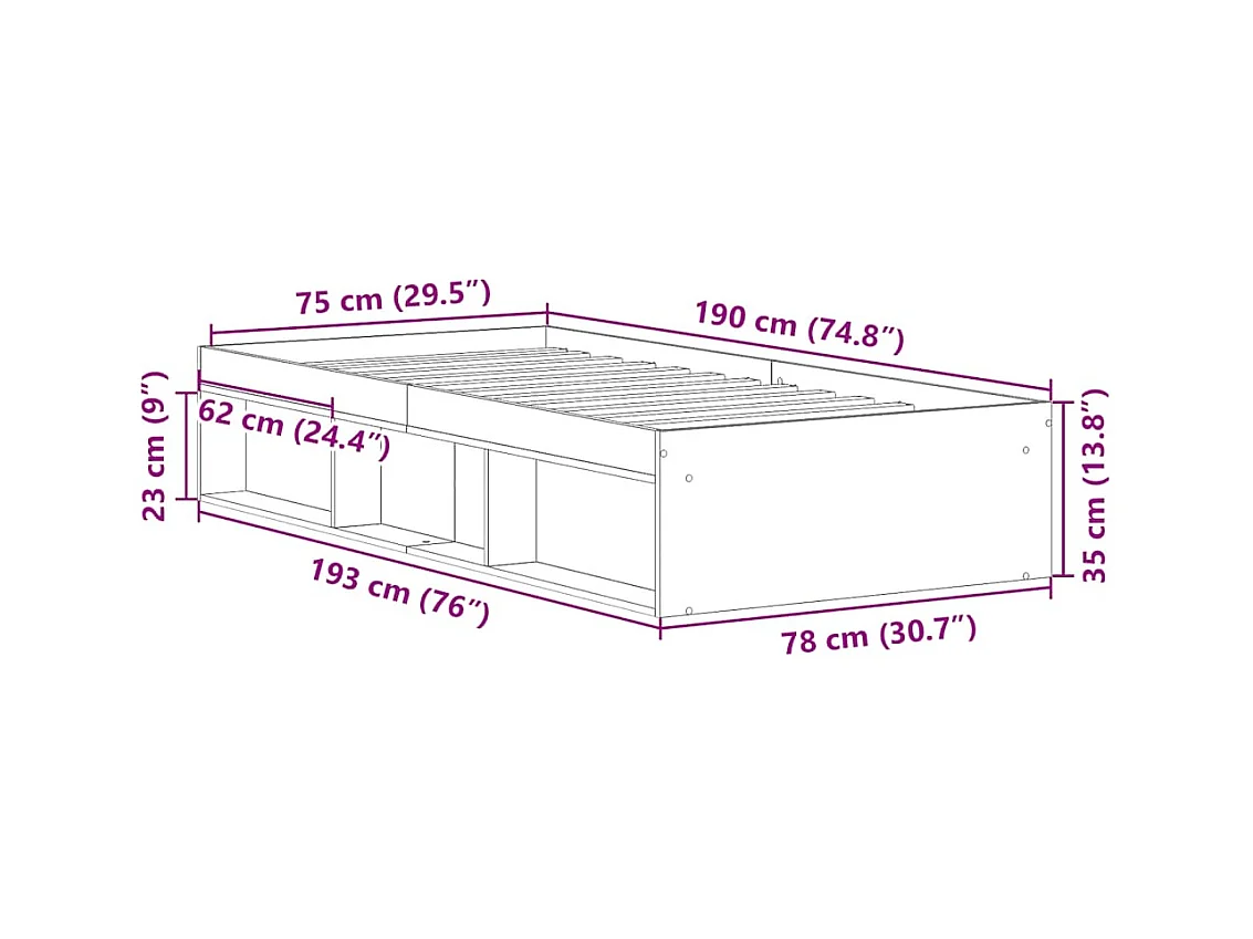 Lit simple | Lit adulte, enfant | Cadre de lit gris béton 75x190 cm