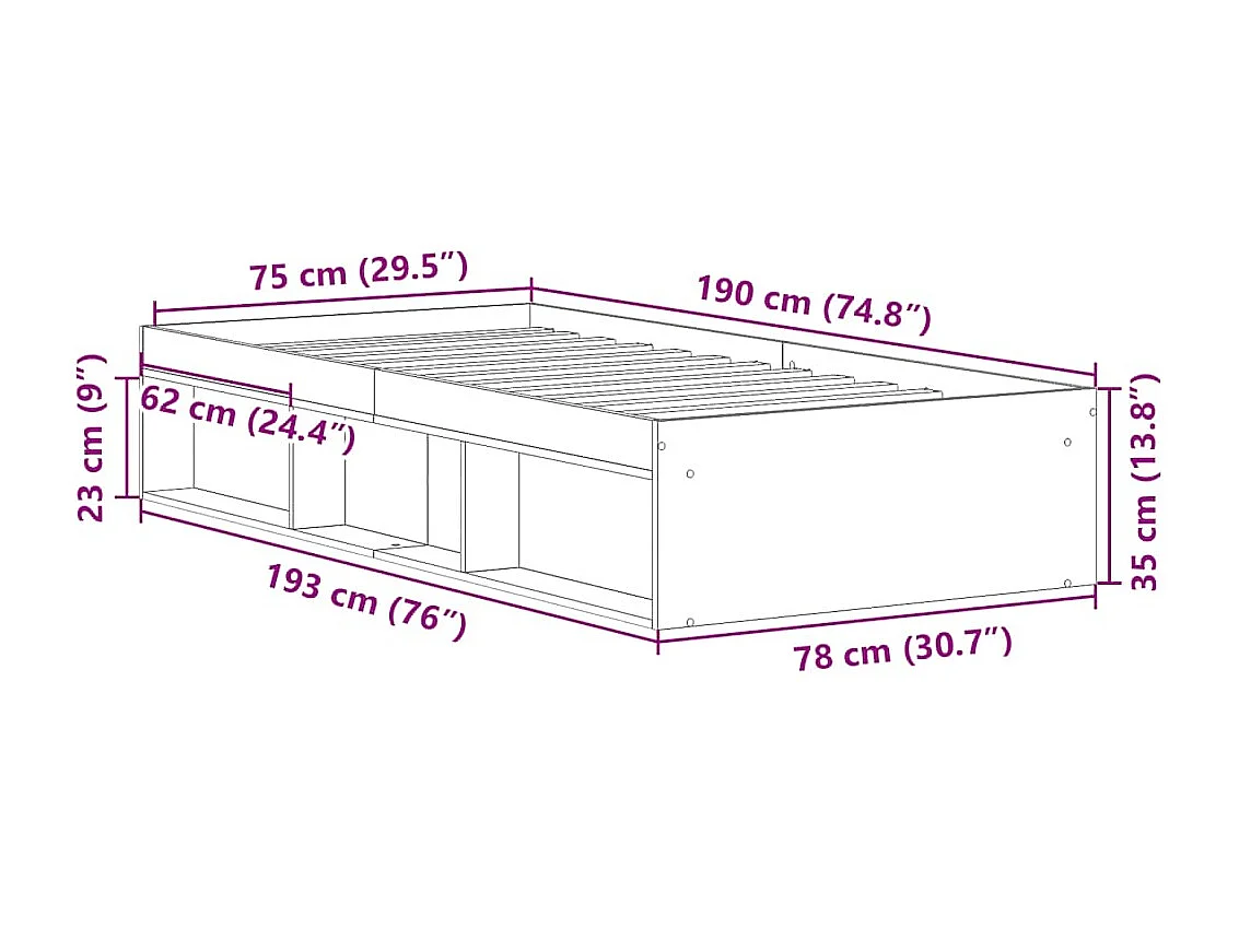 Lit simple | Lit adulte, enfant | Cadre de lit gris béton 75x190 cm