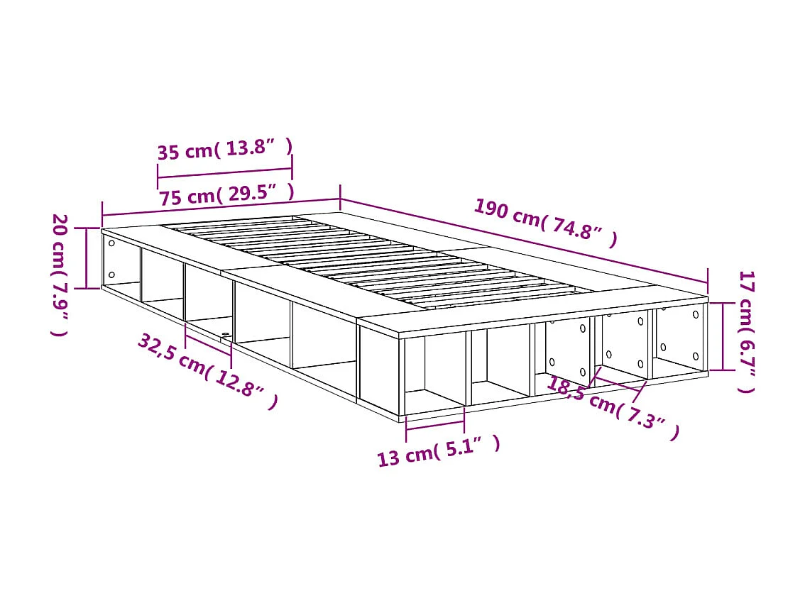 Lit simple | Lit adulte, enfant | Cadre de lit blanc 75x190 cm