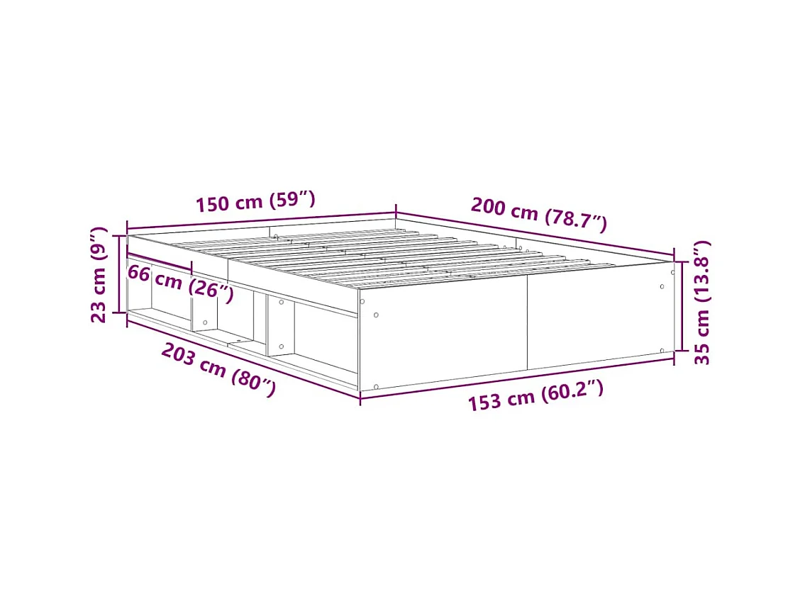 Lit double | Lit adulte | Cadre de lit gris béton 150x200 cm