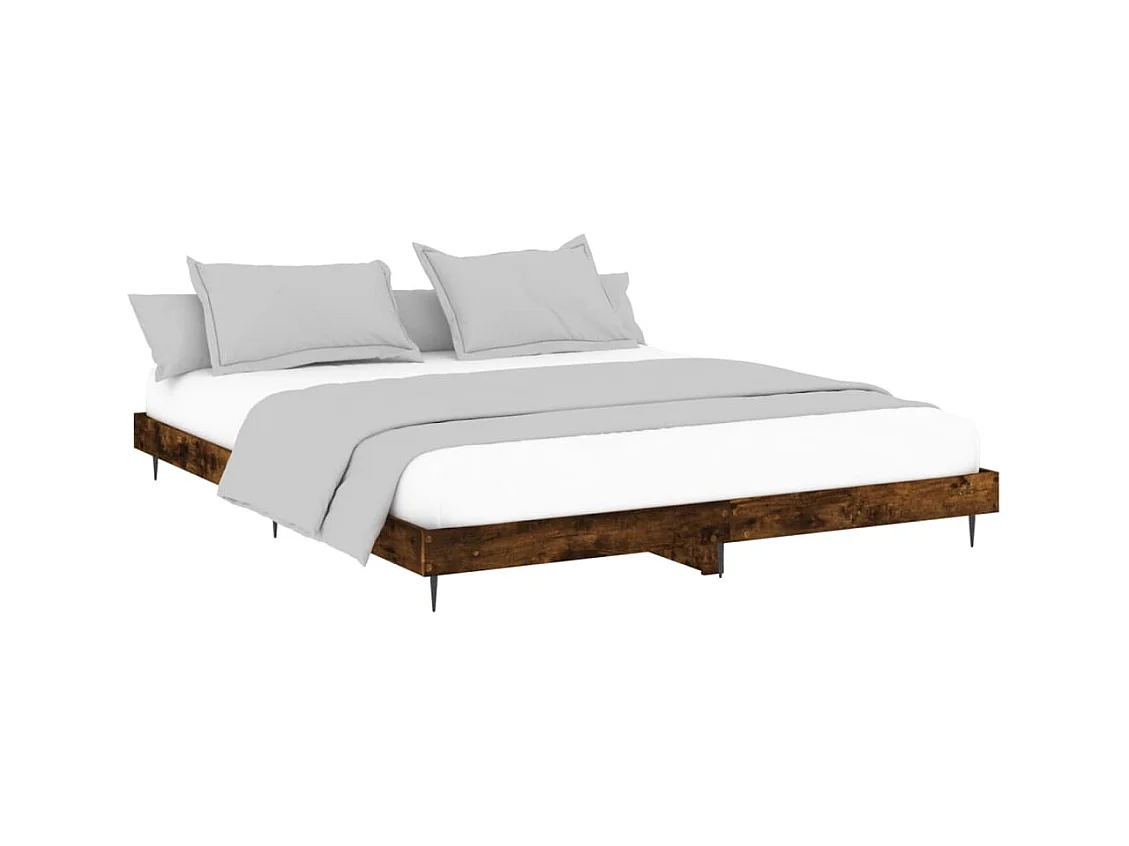 Lit double | Lit adulte | Cadre de lit chêne fumé 200x200 cm bois ingénierie