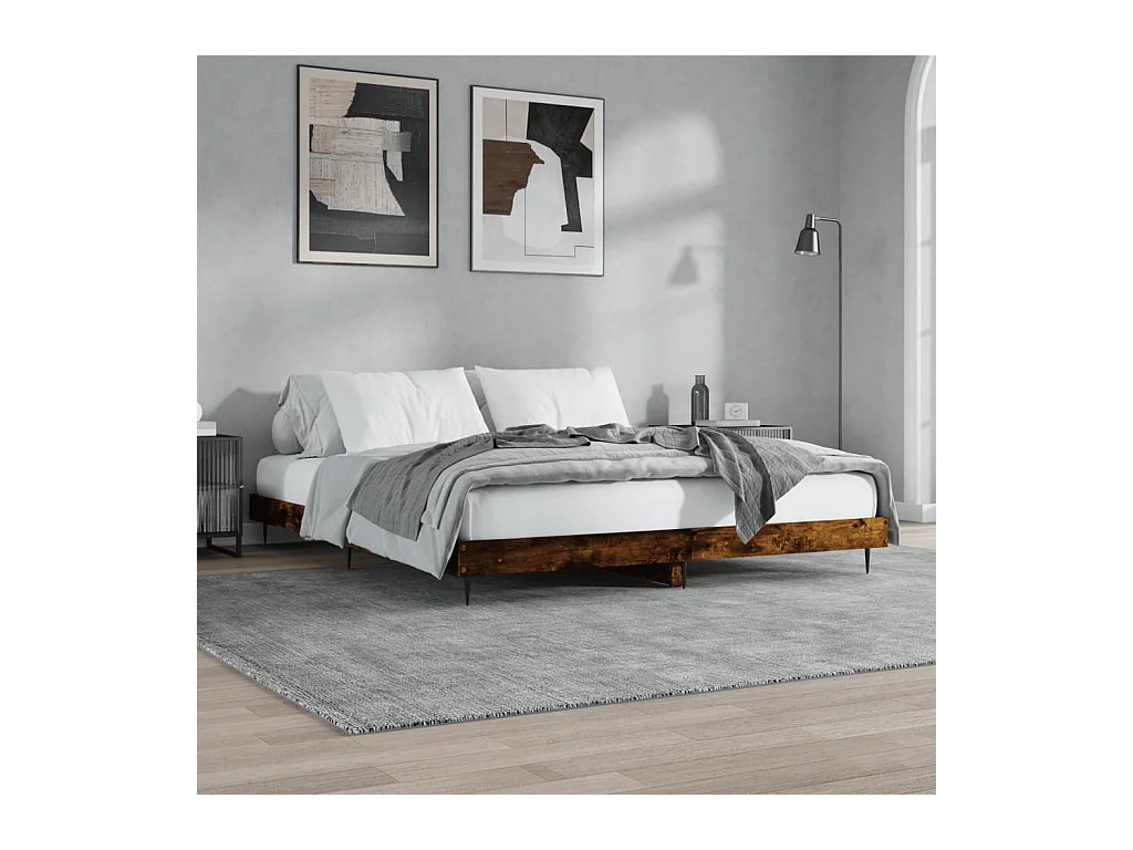 Lit double | Lit adulte | Cadre de lit chêne fumé 200x200 cm bois ingénierie