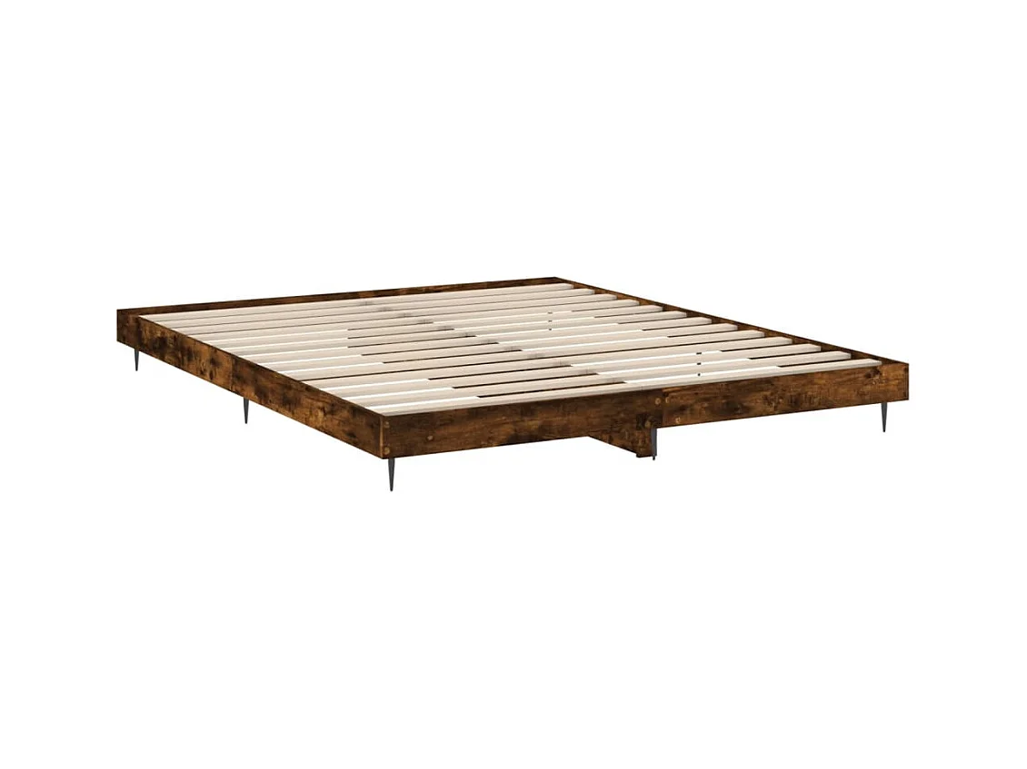 Lit double | Lit adulte | Cadre de lit chêne fumé 200x200 cm bois ingénierie