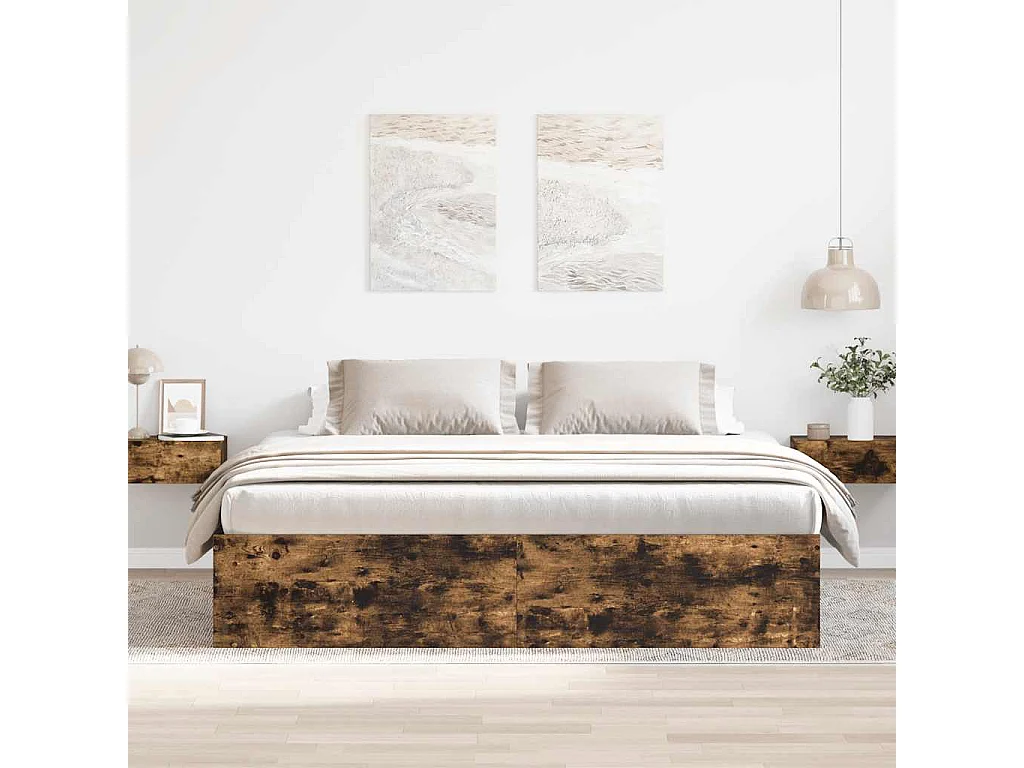 Lit double | Lit adulte | Cadre de lit chêne fumé 180x200 cm
