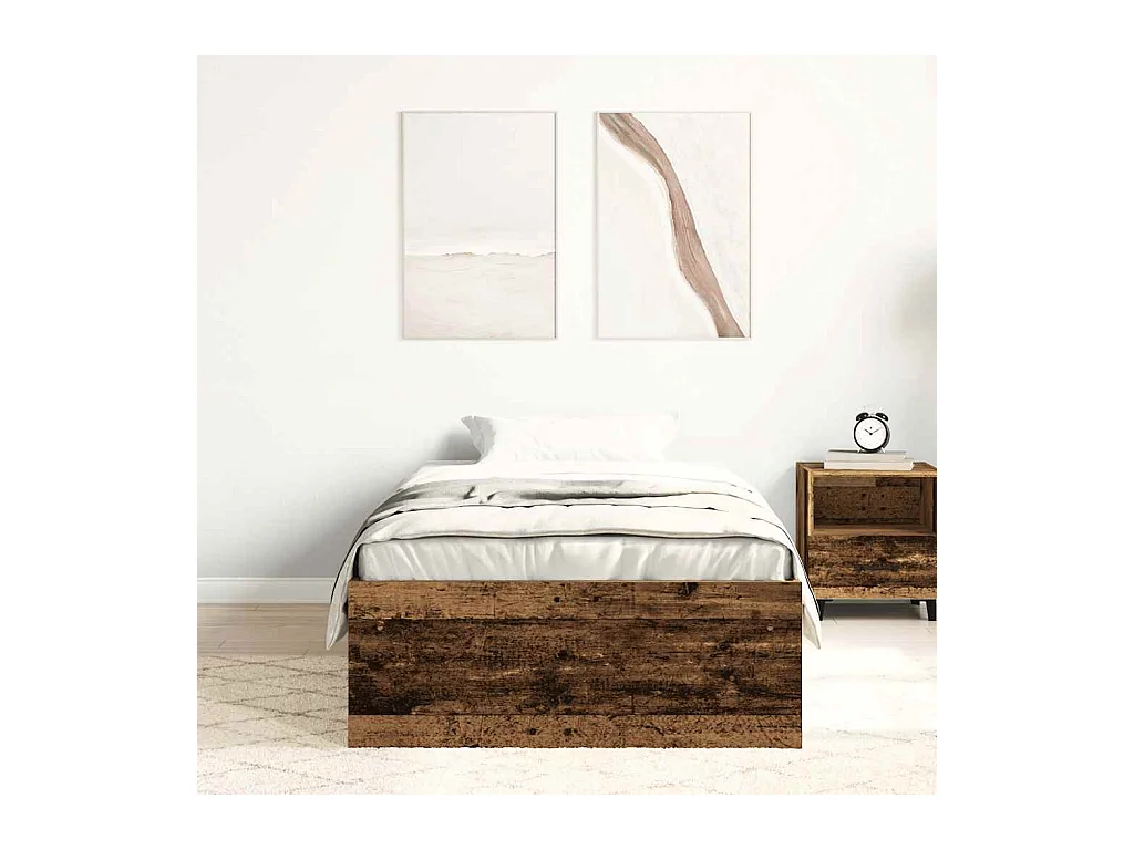 Lit simple | Lit adulte, enfant | Cadre de lit vieux bois 100x200 cm bois ingénierie