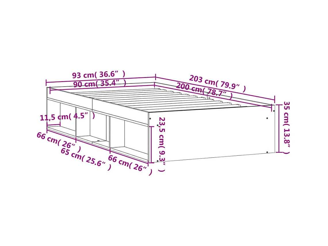 Lit simple | Lit adulte, enfant | Cadre de lit chêne sonoma 90x200 cm