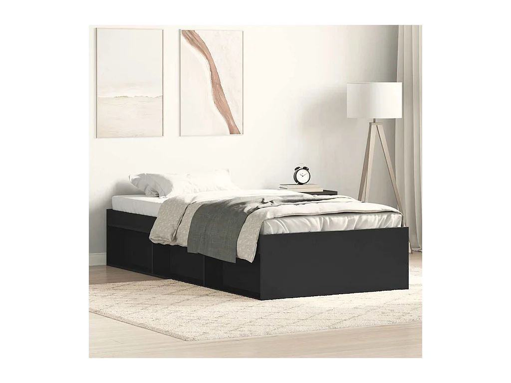 Lit simple | Lit adulte, enfant | Cadre de lit noir 90x200 cm