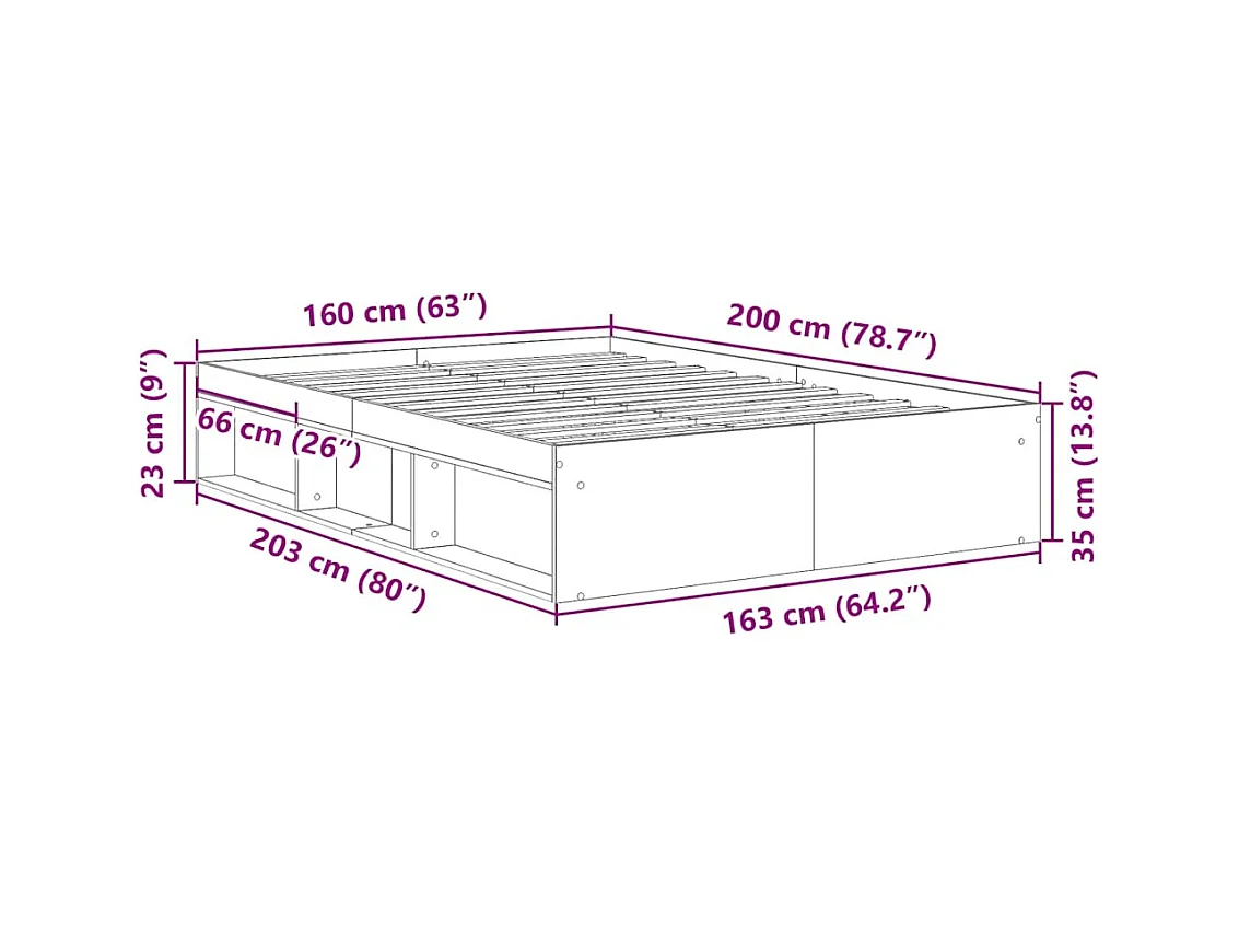 Lit double | Lit adulte | Cadre de lit vieux bois 160x200 cm bois ingénierie