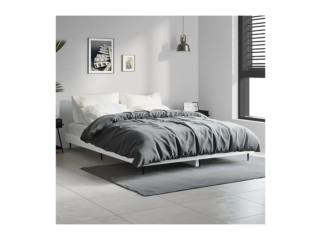 Lit double | Lit adulte | Cadre de lit blanc brillant 135x190 cm