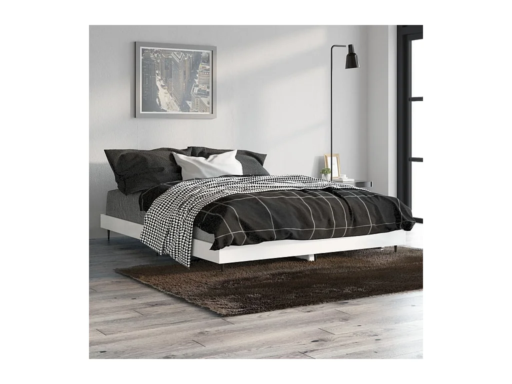 Lit double | Lit adulte | Cadre de lit blanc brillant 135x190 cm