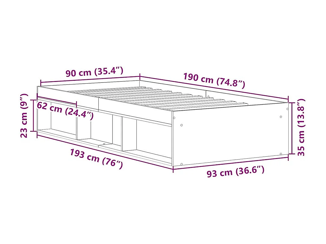 Lit simple | Lit adulte, enfant | Cadre de lit chêne sonoma 90x190 cm