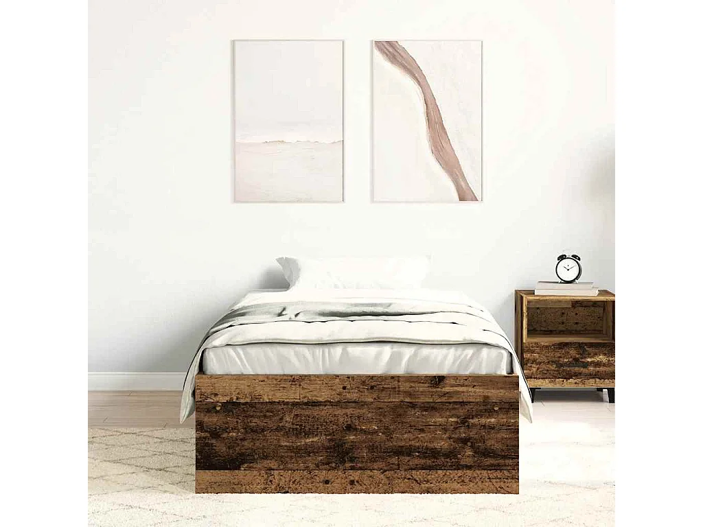 Lit simple | Lit adulte, enfant | Cadre de lit vieux bois 90x200 cm bois ingénierie