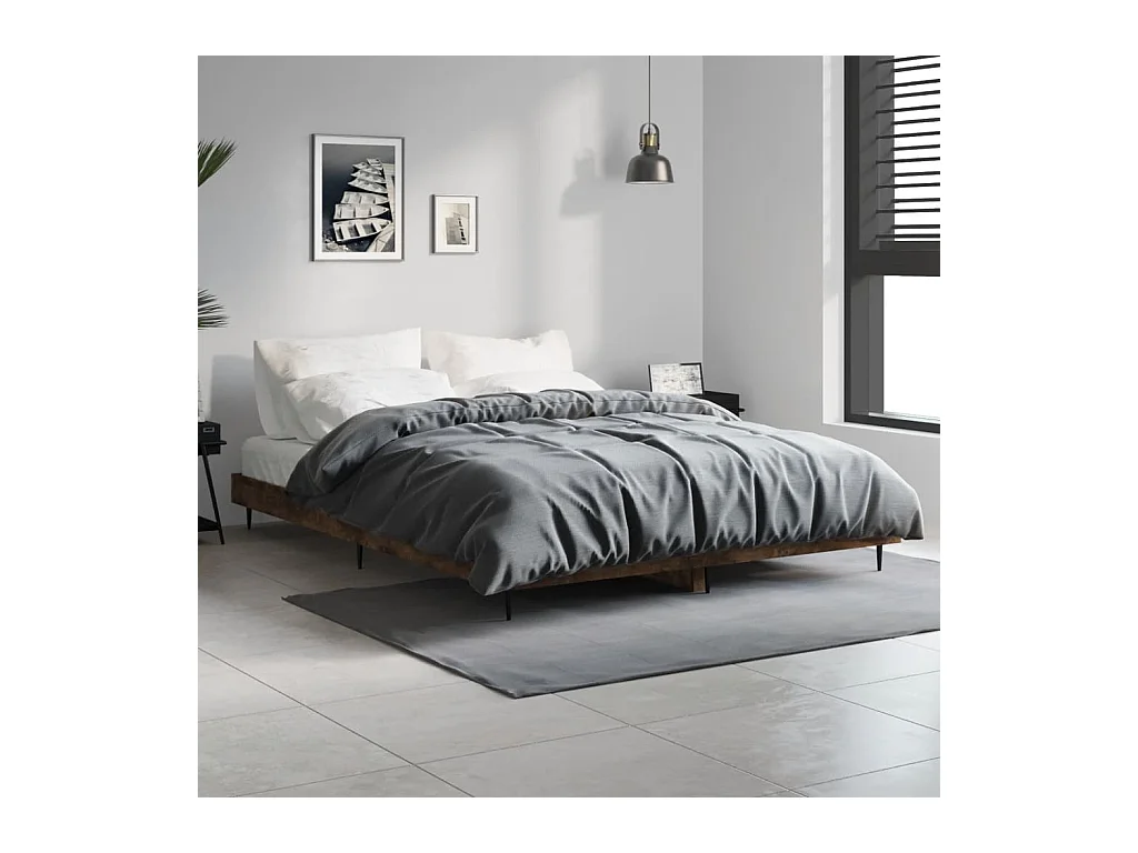 Lit double | Lit adulte | Cadre de lit chêne fumé 135x190 cm bois ingénierie