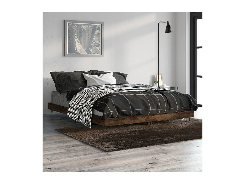 Lit double | Lit adulte | Cadre de lit chêne fumé 135x190 cm bois ingénierie