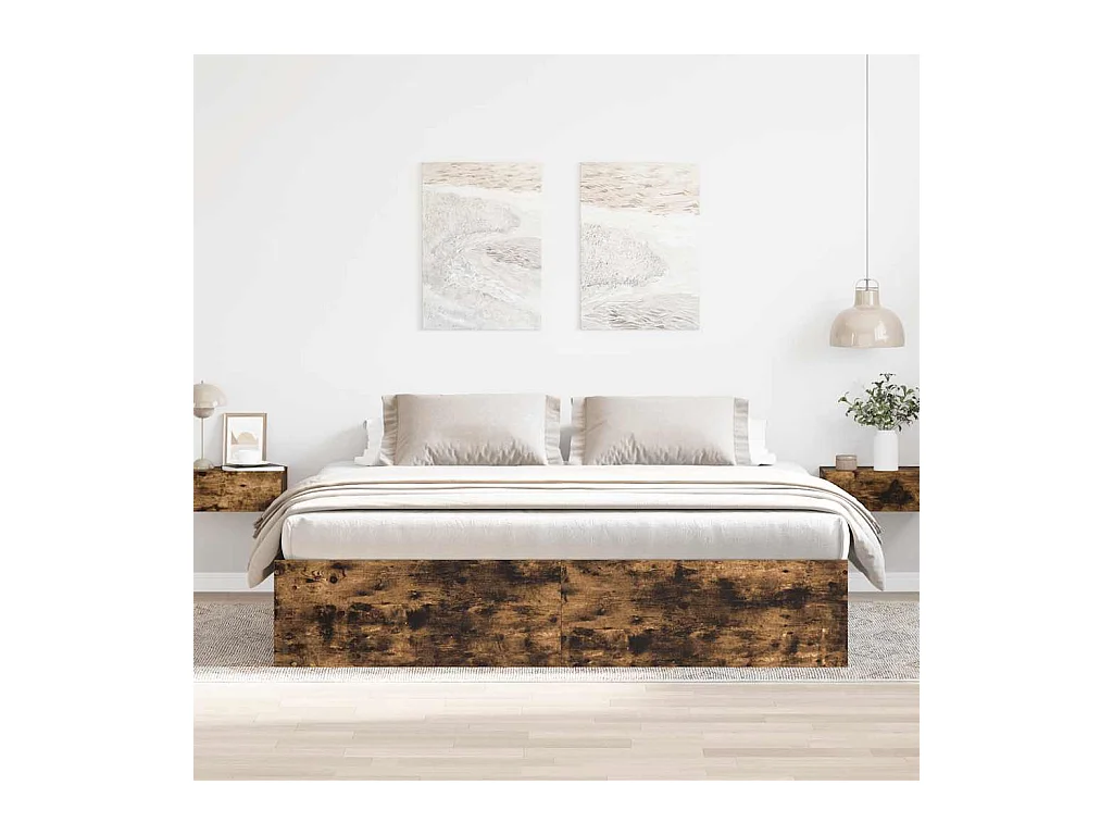 Lit double | Lit adulte | Cadre de lit chêne fumé 200x200 cm
