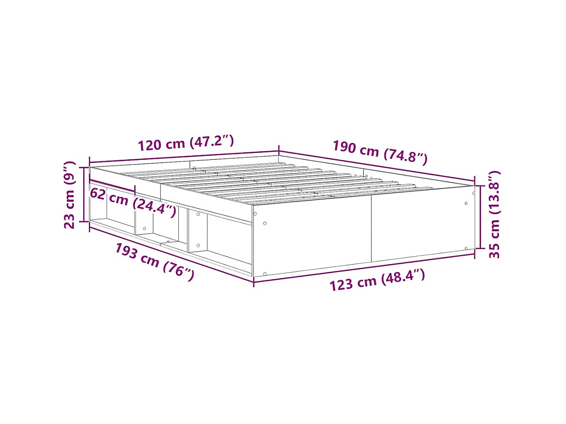 Lit simple | Lit adulte, enfant | Cadre de lit sonoma gris 120x190 cm