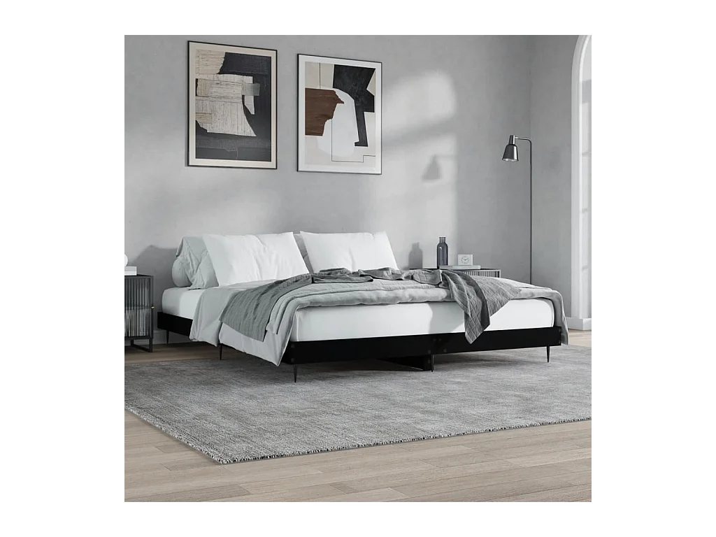 Lit double | Lit adulte | Cadre de lit noir 140x200 cm bois d'ingénierie