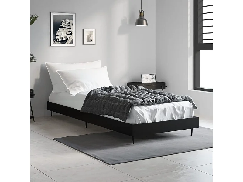 Lit simple | Lit adulte, enfant | Cadre de lit noir 75x190 cm bois ingénierie