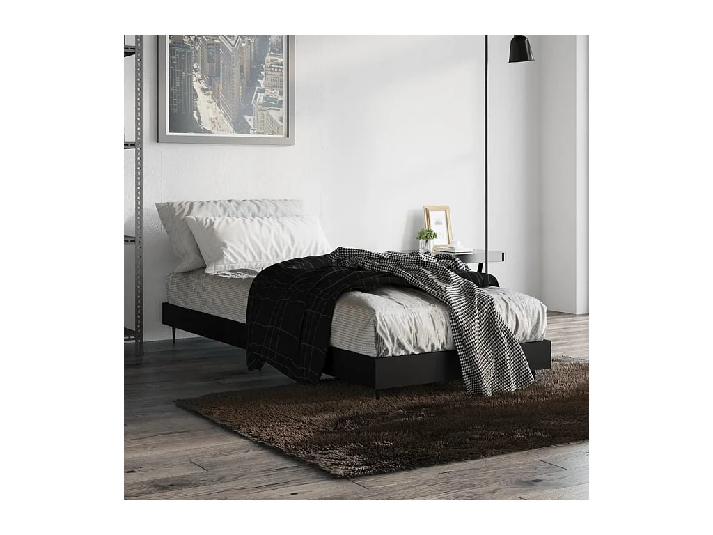 Lit simple | Lit adulte, enfant | Cadre de lit noir 75x190 cm bois ingénierie