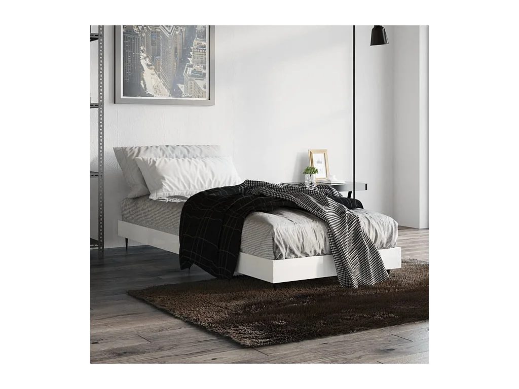 Lit simple | Lit adulte, enfant | Cadre de lit blanc brillant 75x190 cm
