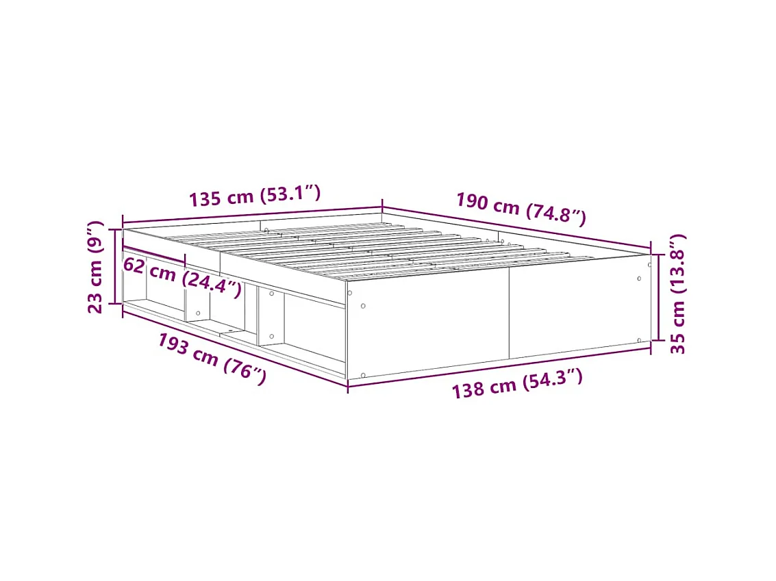 Lit double | Lit adulte | Cadre de lit noir 135x190 cm