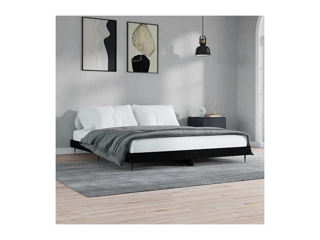 Lit double | Lit adulte | Cadre de lit noir 160x200 cm bois d'ingénierie