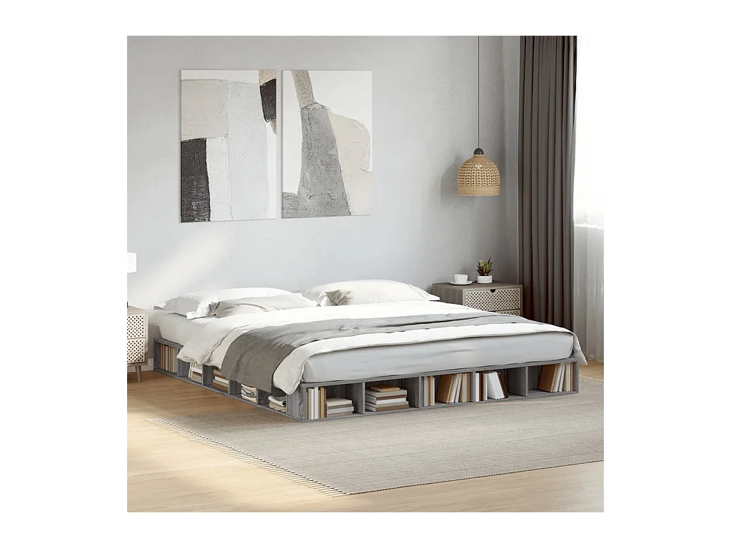 Lit double | Lit adulte | Cadre de lit sonoma gris 200x200 cm