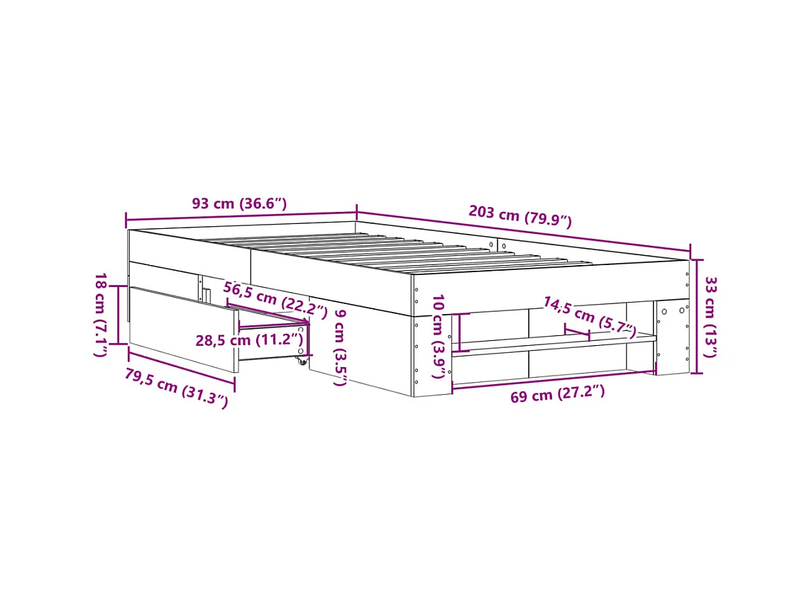 Lit simple | Lit adulte, enfant | Cadre de lit gris béton 90x200cm bois d'ingénierie