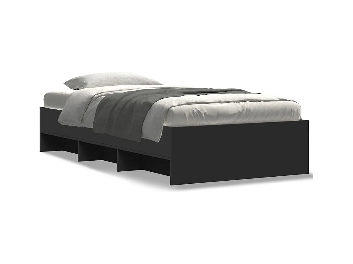 Lit simple | Lit adulte, enfant | Cadre de lit noir 75x190 cm bois ingénierie