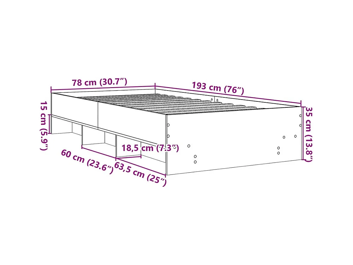 Lit simple | Lit adulte, enfant | Cadre de lit noir 75x190 cm bois ingénierie
