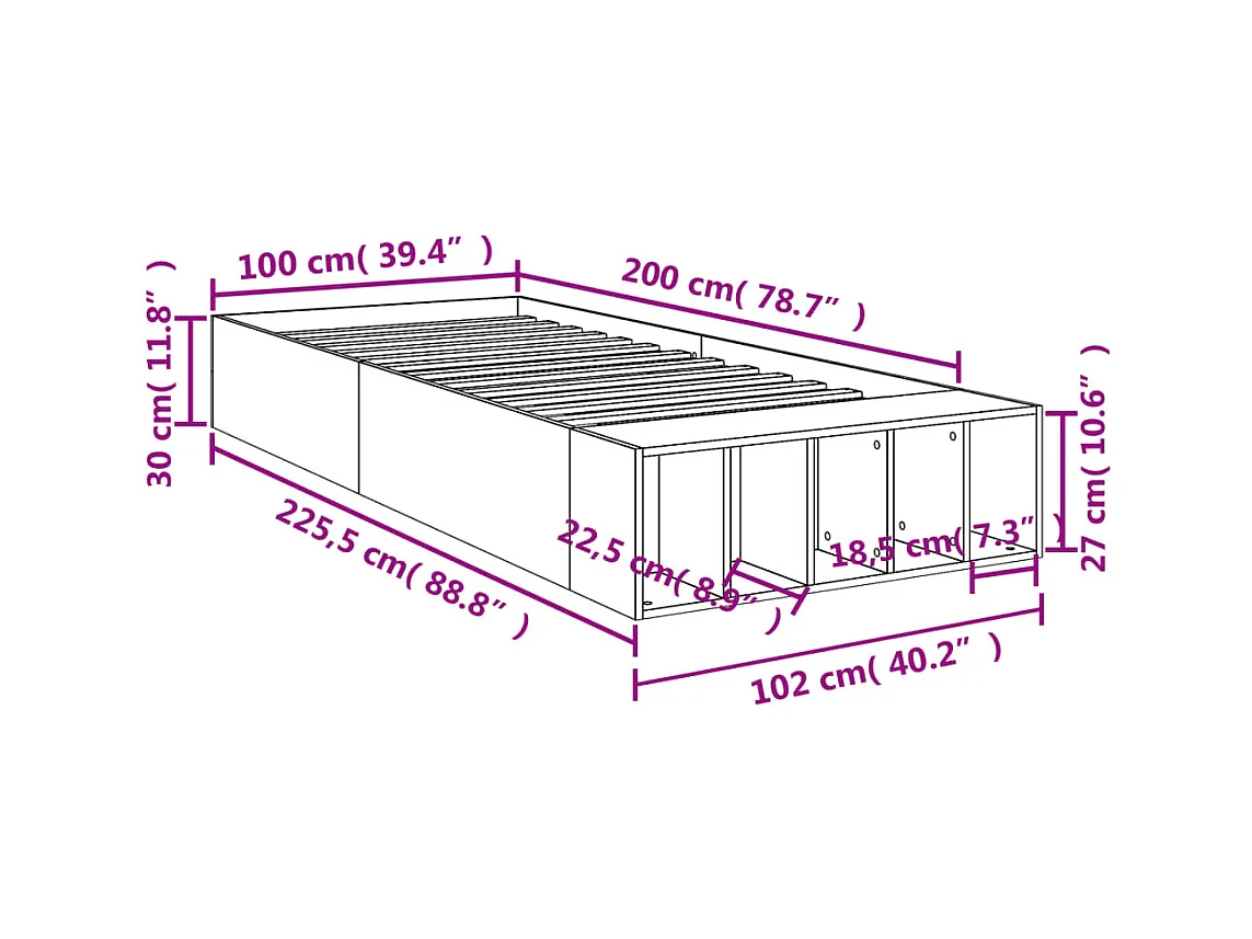 Lit simple | Lit adulte, enfant | Cadre de lit blanc 100x200 cm