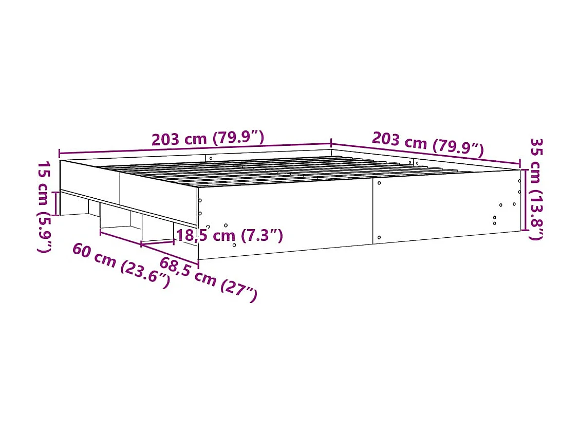 Lit double | Lit adulte | Cadre de lit chêne marron 200x200 cm