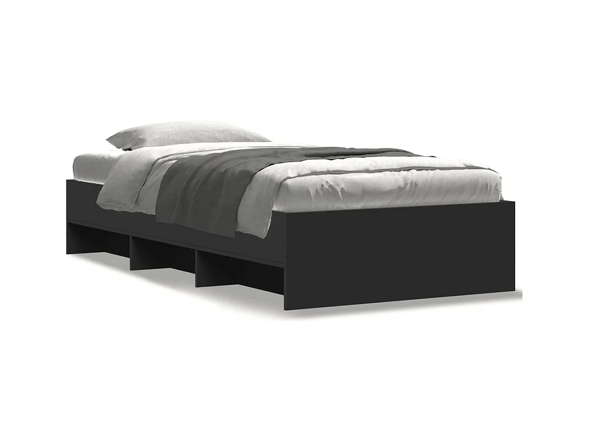 Lit simple | Lit adulte, enfant | Cadre de lit noir 90x190 cm bois ingénierie
