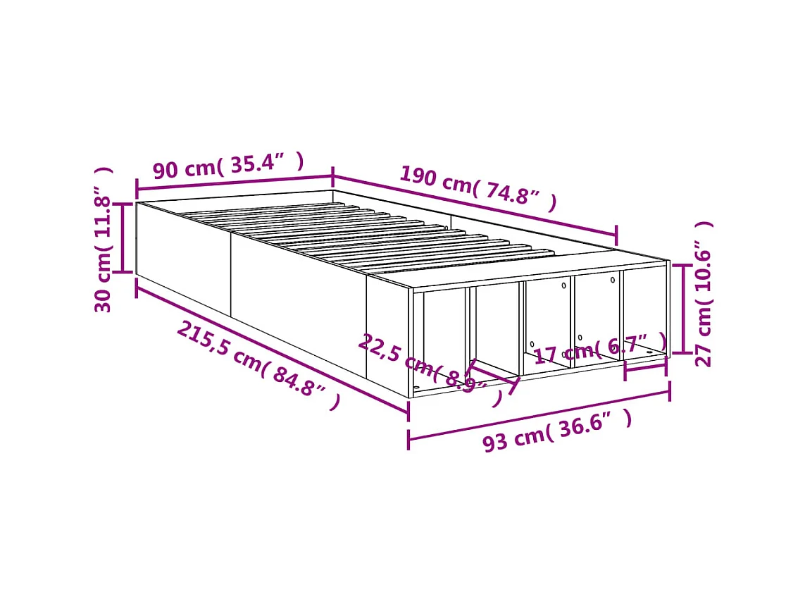 Lit simple | Lit adulte, enfant | Cadre de lit gris béton 90x190 cm