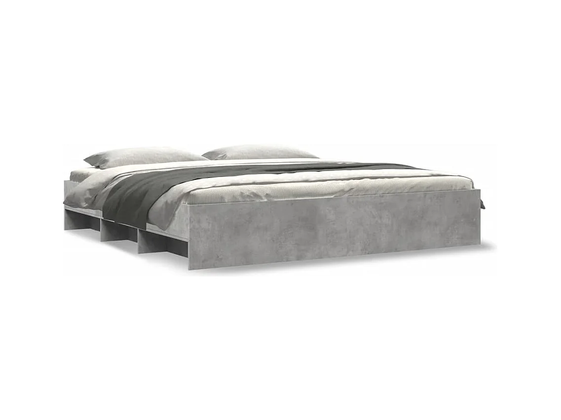 Lit double | Lit adulte | Cadre de lit gris béton 200x200 cm bois ingénierie