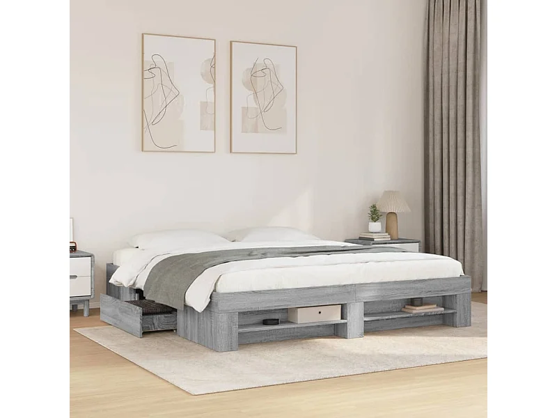 Letto per adulti | Letto matrimoniale | Giroletto senza Materasso Grigio Sonoma 180x200 cm Truciolato