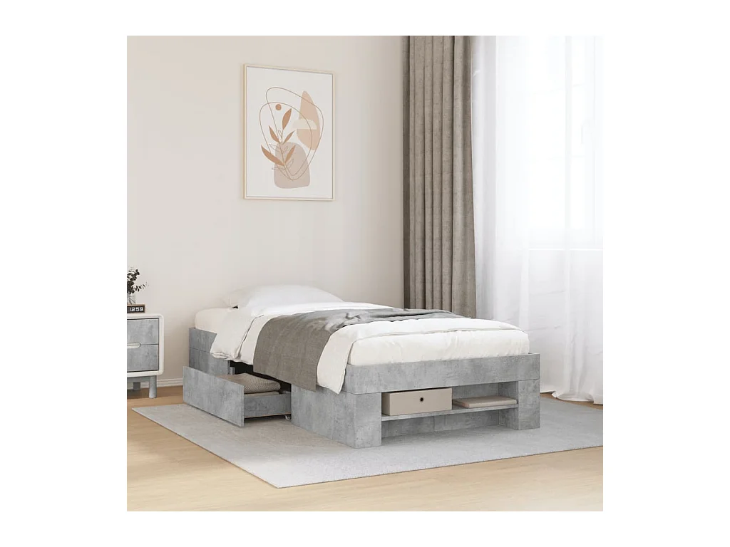 Lit simple | Lit adulte, enfant | Cadre de lit gris béton 75x190cm bois d'ingénierie