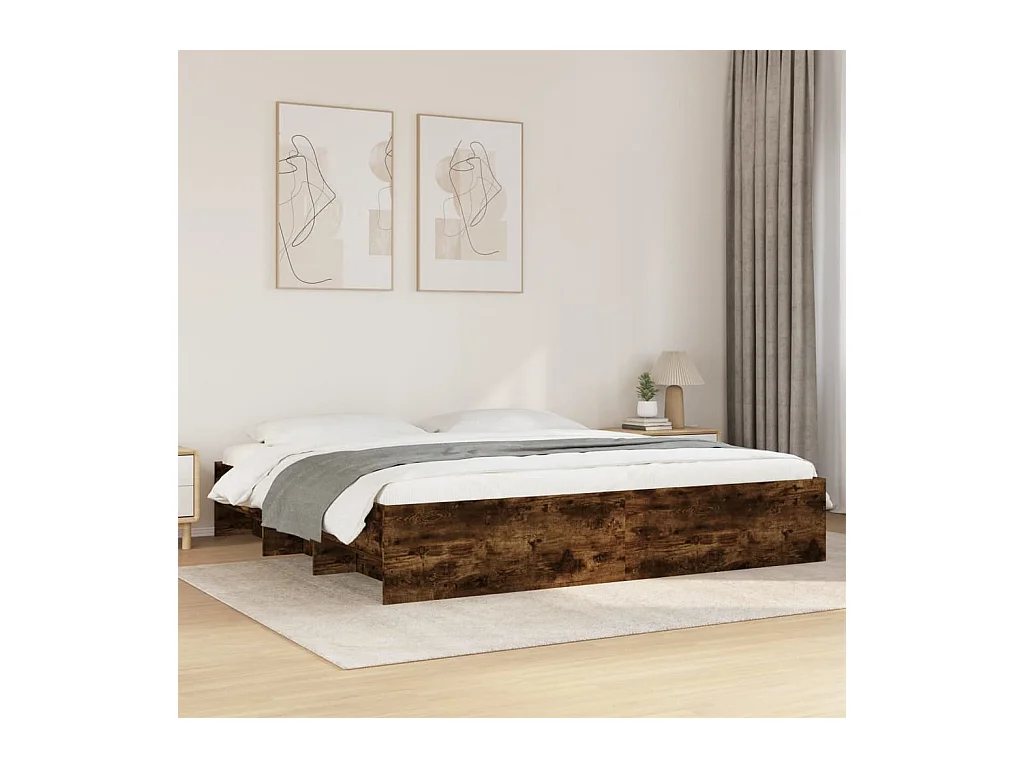 Lit double | Lit adulte | Cadre de lit chêne fumé 200x200 cm bois ingénierie