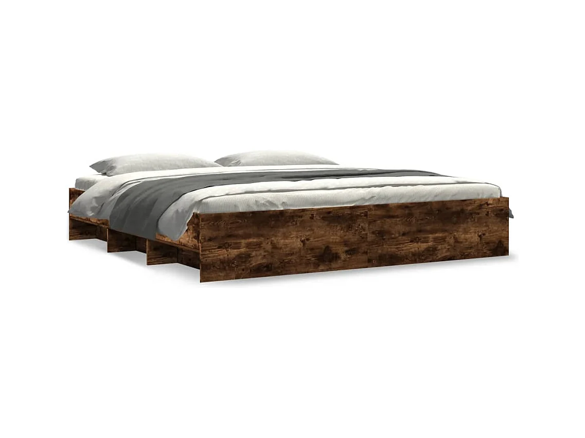 Lit double | Lit adulte | Cadre de lit chêne fumé 200x200 cm bois ingénierie