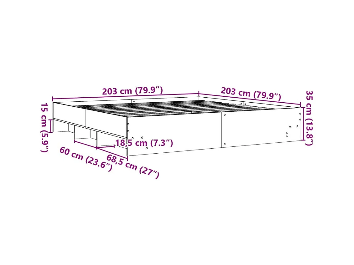Lit double | Lit adulte | Cadre de lit chêne fumé 200x200 cm bois ingénierie