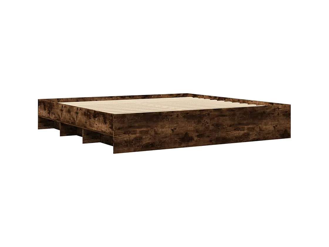 Lit double | Lit adulte | Cadre de lit chêne fumé 200x200 cm bois ingénierie