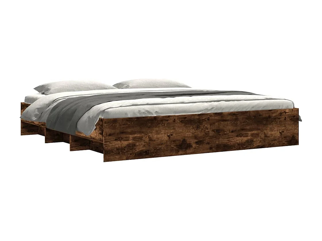 Lit double | Lit adulte | Cadre de lit chêne fumé 200x200 cm bois ingénierie