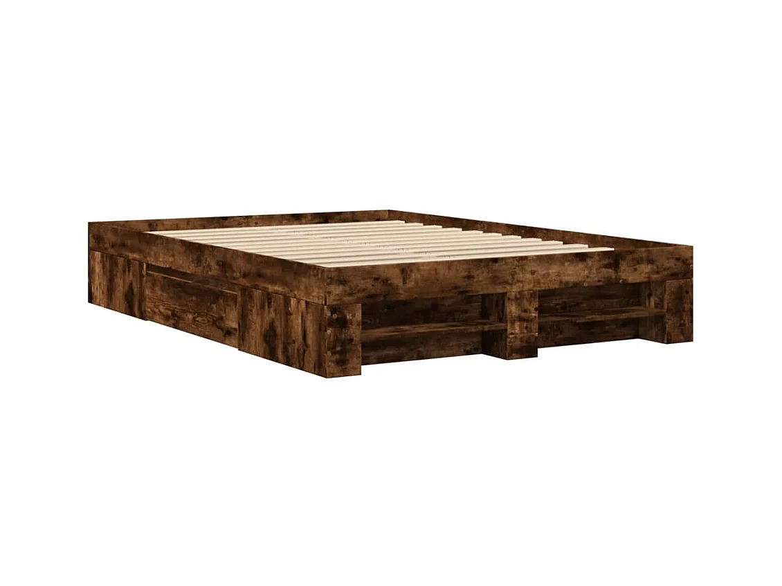 Lit double | Lit adulte | Cadre de lit chêne fumé 140x190 cm bois ingénierie