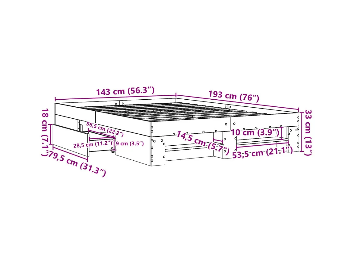 Lit double | Lit adulte | Cadre de lit chêne fumé 140x190 cm bois ingénierie