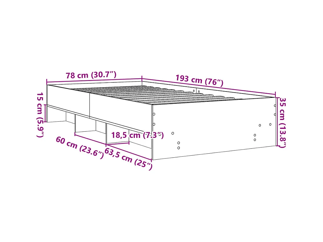 Lit simple | Lit adulte, enfant | Cadre de lit chêne sonoma 75x190 cm